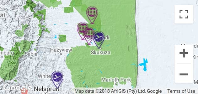 View airports and access gates on the map in Sabi Sands
