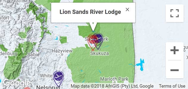 View Lion Sands River Lodge on the map in Sabi Sands