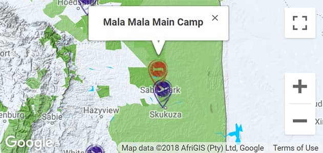 View MalaMala Main Camp on the map in Sabi Sands