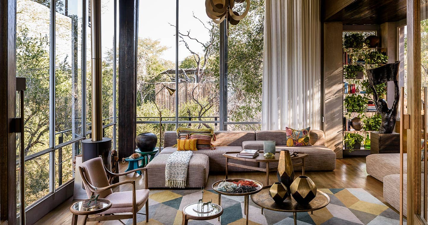 Lounge design at Singita Sweni Lodge