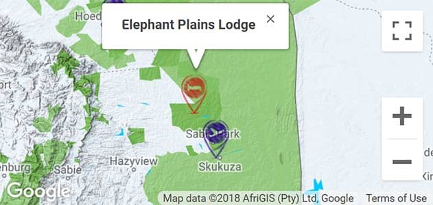 View Elephant Plains Lodge on the map in Sabi Sands