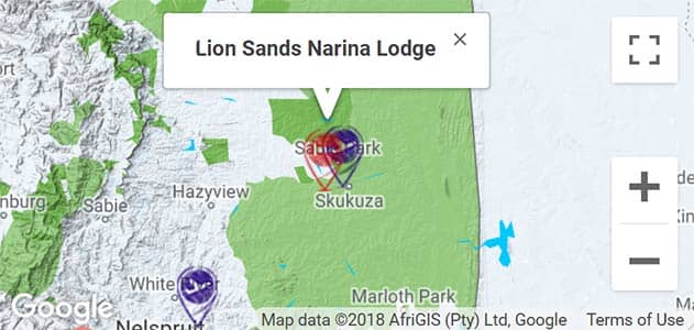 View Lion Sands Narina Lodge on the map in Sabi Sands
