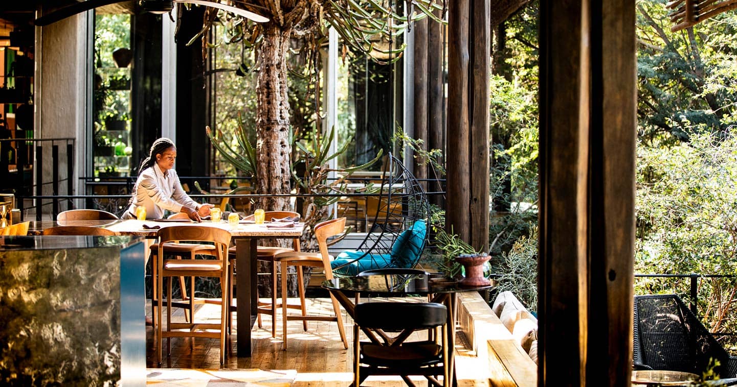 The outdoor dining area at Singita Sweni in South Africa